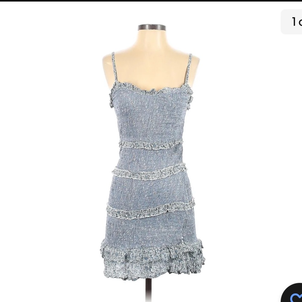 Blue Smocked Mini Dress with Ruffled Tiers